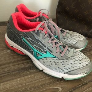 Grey, Pink, and Turquoise Tennis Shoes